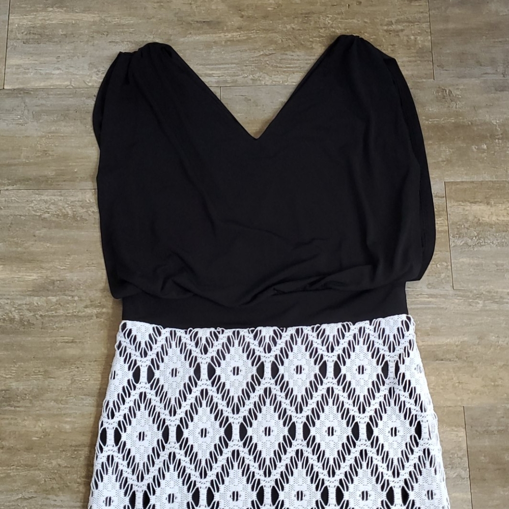 Clari.e. Black Dress w/ White Crochet Overlay